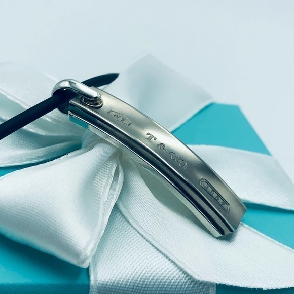 Tiffany & Co. 1837 Bar Pendant Rubber Cord Necklace with BOX - Picture 3 of 11